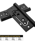 Black 5-inch no-mortise door hinge set with bearings; 304 stainless steel, interior doors, 100 kg (4-pack)