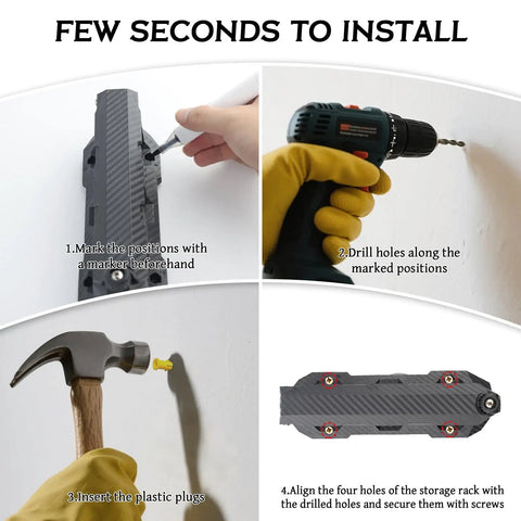 4 Pack Wall Mounted Fishing Rod Holders With EVA Foam For Garage Boat Wall Or Ceiling Storage, installation steps shown