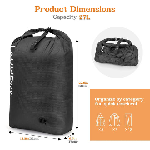 Travel Laundry Organizer Bag, Waterproof And Odor Resistant, Space Saving Wet Clothes Storage, 22.8 x 12.5 x 6.6 inch tote