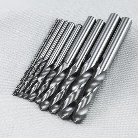 Solid Carbide Drill Bit Set 1mm To 10mm Ten Pieces Two Flute Stub Length Bits YG6X Tungsten Built For Metalworking Tough Metals