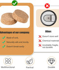 Comparison image showing Two Pack Tapered Cork Lids For Wine Jars And Glass Bottles Easy Seal Cork Bottle Stoppers 3 X 2.76 X 0.78 Inch Cork Plugs For Arts And DIY Crafts Keeps Fresh Flavor advantages over synthetic alternatives highlighting natural, safe, and durable cork material versus unreliable and fragile synthetic materials.