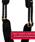Shock Absorbing Neoprene Surcingle For Horse Training with adjustable fit brass plated buckles and dee rings detail view.