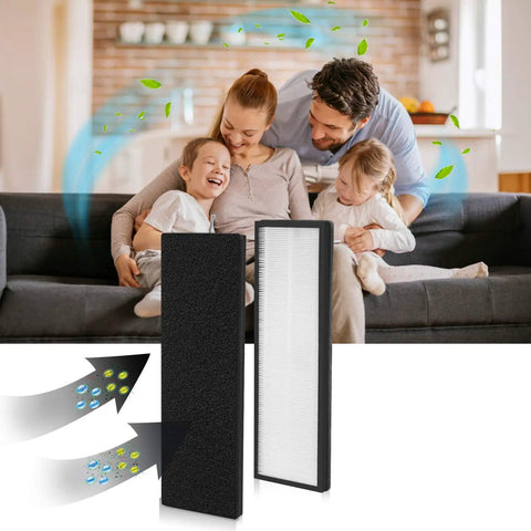 HEPA Replacement Filter For Eureka NEA120 And Toshiba CAF W36USW Smart WiFi Air Purifier Includes Two Pack NEA F1 Filter And Eight Pack NEA C1 Activated Carbon Filter For Dust Pollen Pet Dander And Allergens To Help Your Air Stay Fresh, happy family indoors with filtration effect.