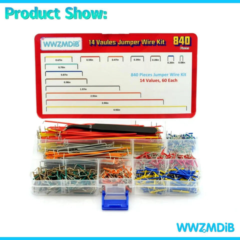 Breadboard Jumper Wires Kit With 840 Pcs, 14 Length Variants, Tweezer, Plastic Dispenser Box For Prototyping and Classroom Learning