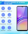 Samsung Galaxy A05 Screen Replacement Kit With Frame LCD Display Touch Digitizer Full Assembly And Handy Repair Tools Set For SM A055F A055M DS Easy Install And Quality Build For Long Lasting Performance; image showing a replacement screen solving various issues like cracked screens and display problems.