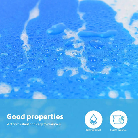 Close-up of water-resistant Cosmic Blue liquid encased floor tile for kids, showing anti-slip texture and droplet formation.
