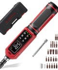 One Quarter Inch Digital Torque Screwdriver With Bright Colorful Large Display, 0.4 To 26.6 Inch Pounds Range, High Precision Pro Grade Plus Or Minus One Percent, Easy Readout For Precision Electronics And Tiny Builds, red handle with bits