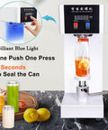Straight Up Game Changer 51MM Hand Press Tin Can Seamer And Vacuum Food Heat Sealing Machine with blue light sealing a jar.