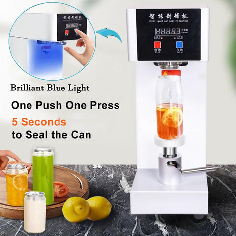 Straight Up Game Changer 51MM Hand Press Tin Can Seamer And Vacuum Food Heat Sealing Machine with blue light sealing a jar.