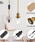 15.4 Ft Industrial Vintage Hemp Rope Pendant Light Cord Kit with Plug In E26 Socket and On Off Switch, 18 AWG Wire, US Plug