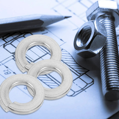 One Hundred Pcs 1/4 Inch Stainless Steel Spring Lock Washers Set For Industrial Fastening And Anti Loosening Applications With 304 Stainless Steel Split Repair Washers Kit Heavy-Duty Jobsite Ready, spring washers on bolt