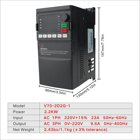 VFD Variable Frequency Drive 220V To 3 Phase Output No Brainer DIY Style Setup, 2.2kW 3HP, 10A, intuitive panel with knob