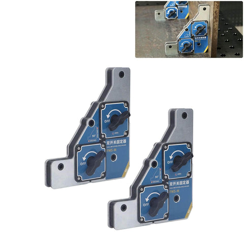 Heavy Duty Magnetic Welding Clamp With 90 Degree Fixture For Steel Plates, shown in dual switch 2 pack design with galvanized iron cover.
