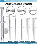 16G 18G Piercing Taper Ball Grabber Go To Hypoallergenic Stainless Steel Flat Back Earring Applicator Tool showing size details.