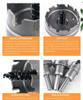 Close-up details of Six Piece Carbide Pro Grade Hole Cutter Set For Wood Metal And Plastic Seven Eighths To Two Inches Diameter