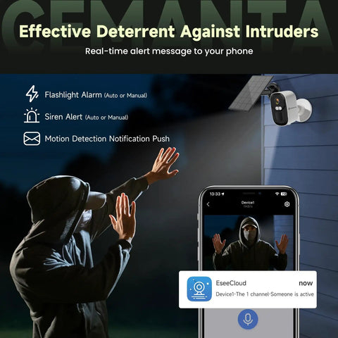 Professional Grade 4MP Wireless Outdoor Security Camera System With Solar Panel And Dual Band Wifi capturing real-time intruder alerts.