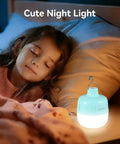 Child sleeping beside 20W LED Camping Lantern Rechargeable, 1200LM Output, 3000mAh Battery, in a cozy nighttime setting.