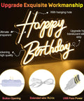Happy Birthday Neon Sign LED Backdrop With Warm White Glow USB Powered Party Photo Prop For Birthday Parties 16.5 By 11.6 Inch Neon Light Decoration Easy Setup Perfect For Capturing Dope Party Pics with silicone strip and USB power