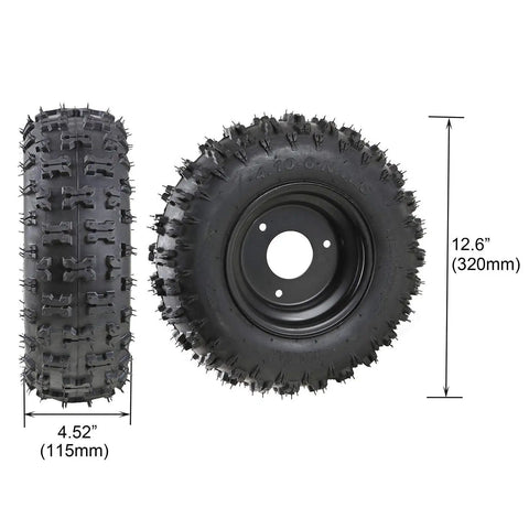 Two Pack 4.10-6 Tubeless Go Kart Tire With Rim, Heavy Duty Rear Tire Set For Go Karts, ATVs, Dimensions 12.6x4.52 inches