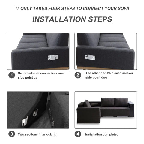 Heavy Duty Sectional Couch Connectors With Rugged Metal Sofa Clips And Complete Mounting Kit To Keep Your Sectional Locked In Tight Without Any Wiggle On The Daily
