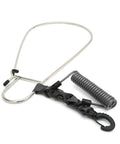 Offshore Kayak And Spearfishing Stainless Steel Fish Stringer Clip With 36 Inch Steel Core Lanyard For Speargun Freediving And Scuba Gear Large Holder Black on white background