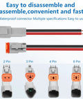 2 Pin Waterproof Connectors 14 AWG DT Series Automotive Plug Kit in multiple pin configurations, showing male and female ends.