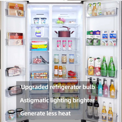 Interior of fridge lit by Led Fridge Light Bulb 100-265V AC 3.5W Equivalent 40W Halogen 6000K Daylight White E26 Medium Base Pack Of 2
