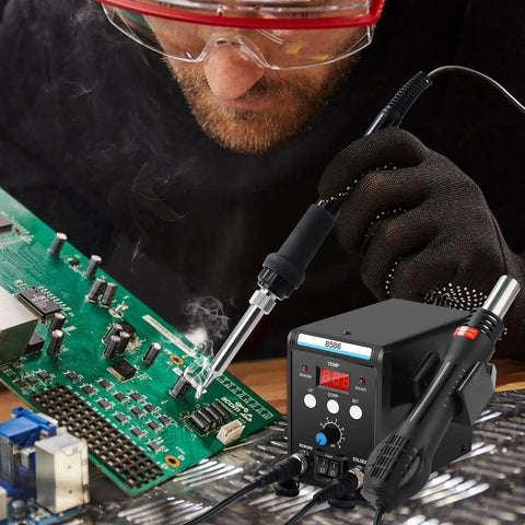 2 In 1 Soldering Station With Hot Air Rework And Soldering Iron Kit Pro Grade Digital Display SMD Repair Tool Includes 3 Nozzles 5mm 8mm 10mm