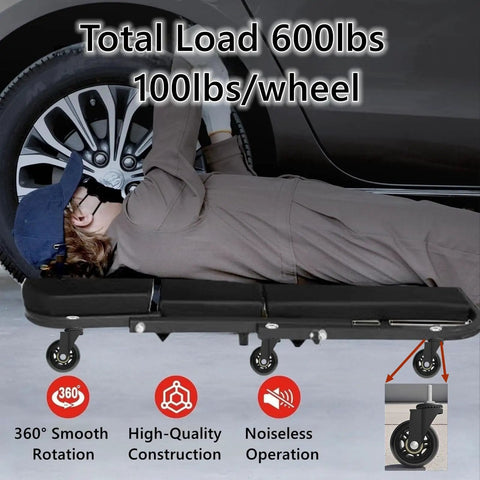 Person using 2.5 Inch Caster Wheels Set Of 12 For Creeper And Mechanics Stool Replacement under car; 360-degree rotation visible.