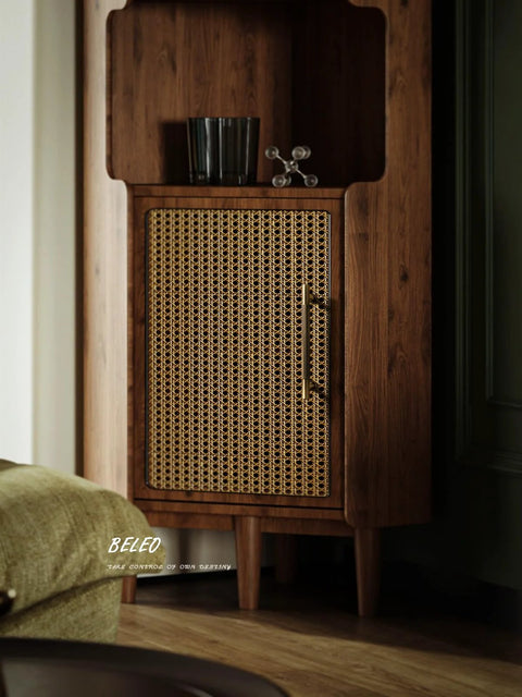 Close-up of wooden cabinet with Antique Brass Knurled Cabinet Pulls 5 Inch Center To Center Solid Brass Dresser Drawer Handles installed.