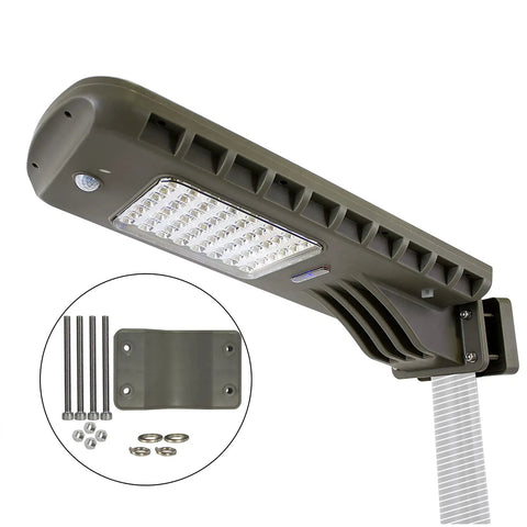 Powerful 12-Watt Waterproof Outdoor Solar Security Light With PIR Motion Sensor And Timer, mounting hardware shown