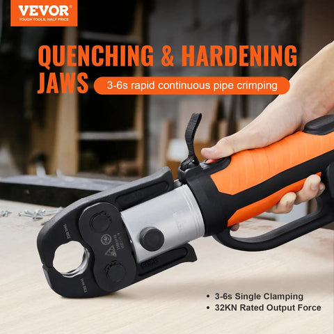 Heavy Duty 18V Electric Pipe Crimping Tool For Half To Two Inch Copper Lines With Fast Hydraulic Action And 32KN Output including quenching jaws and rapid clamping.