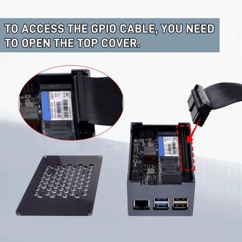 P33 M.2 NVMe M Key PoE Plus Hat With Official Pi 5 Active Cooler And Aluminum Case For Raspberry Pi 5 with open top cover