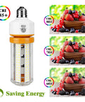 2 Pack 60W LED Corn Light Bulbs 7500 Lumen E26 Cool Daylight White, Replaces 600W Incandescent with CRI chart and energy saving icon