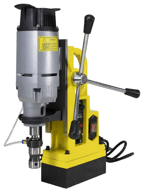 Pro Level Magnetic Drill Press Featuring Badass 2700 Lbs Clamping Power And Top Tier 2 Inch High Speed Steel Annular Cutter Kit, side view