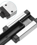 Close-up of Drop In Linear Guide Kit with 300mm MGN7 rail and MGN7H carriage block, steel and silver finish.
