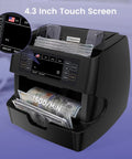 Ultra Fast Money Counter Machine With 1500 Bills Per Minute, Mixed Denominations, Advanced CIS UV IR MG MT Counterfeit Detection, Supports USD Euro CAD MXN, Printer Enabled Cash Counter For Businesses showing 4.3 inch touch screen