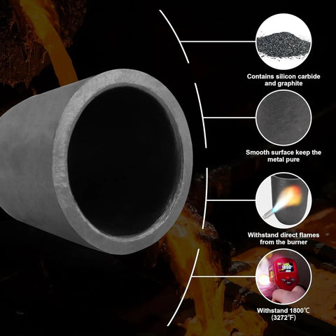 6Kg Hinged Flip Top Propane Melting Furnace For Aluminum Copper Silver Gold Alloys High Temp Foundry Kiln Reaches 2500F Durable Stainless Steel Body Easy To Use For Beginners And Pros, graphite crucible with silicon carbide, smooth surface and heat resistance.