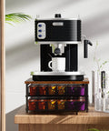 Two Tier Coffee Pod Drawer Organizer For K Cups Storage With 72 Cup Capacity And Drawer Baskets on wooden counter