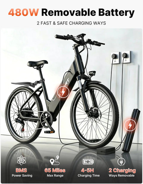 High Power 1500W Peak Ebike For Adults With 48V 12Ah Removable Battery displayed alongside charging setup