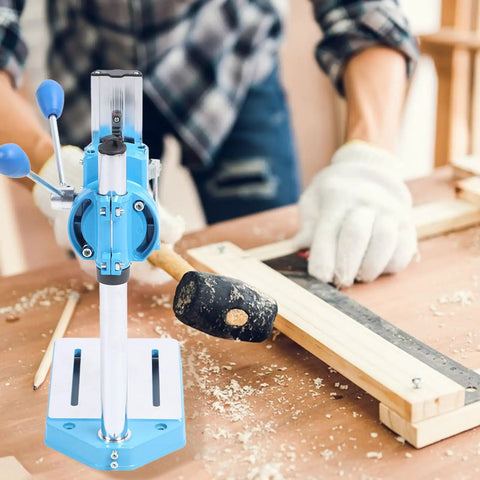 Heavy Duty Electric Drill Stand Precision Machined Rotatable Mini Drill Press For Wood Plastic 40cm Cast Aluminum Base close-up on workbench