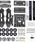 Kickass Smart Robot Tank Chassis Kit Built With Aluminum Alloy And 2WD Motors For Jetson Nano Raspberry Pi Arduino DIY STEM Projects And ROS Research Durable Low Noise Track Base For Serious Learning parts layout showing metal frames, screws, wheels, and tracks.