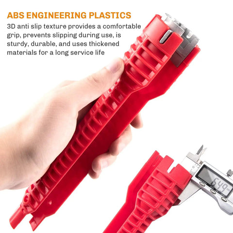 14 In 1 Tap Spanner Tool for Faucet Installation And Plumbing Repair with anti-slip red plastic handle and metal fittings