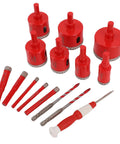 Heavy Duty Dry And Wet Hole Saw Kit For Ceramic Glass Tile Marble Granite 12 Piece Pro-Grade Brazed Saws With Serrated Drill Bits