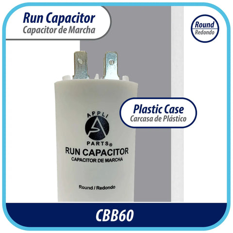Universal Run Capacitor For Electric Motors 16 Mfd 250V With CBB60 Round Plastic Case and Quick Connect Terminals