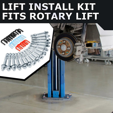 Badass 46 Piece Car Lift Install Kit Featuring Slick Wedge Anchor Bolts And Precision Leveling Shim Set For Two Post Garages, tools and parts for vehicle lift.