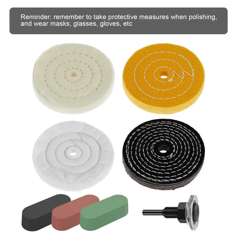 All In One Buffing And Polishing Wheel Kit with Soft Cotton Pads, shank, and compounds for jewelry, glass, and metal finishing