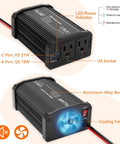 300W Car Power Inverter Switches 12V Dc To 110V Ac With Dual Outlets And Quick Charge Ports, showing AC outlets and USB ports.