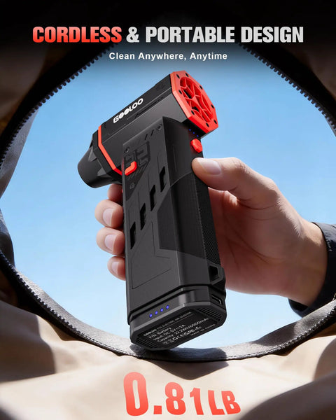 Person holding F5S 180000 RPM Cordless Air Duster With Brushless Motor Rechargeable Electric Blower, lightweight design.