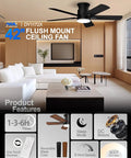 Super Slick 42 Inch Flush Mount Ceiling Fan With Remote And Dimmable 3Cct Led Light showcasing black hugger design in modern indoor setting.